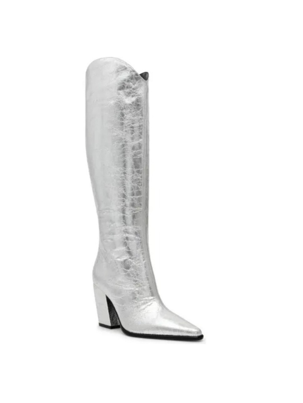 Steve Madden Metallic Silver Over-the-Knee Pointed Toe Block Heel Boots|NWOT